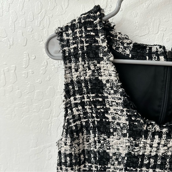 Theory Sculpted Tweed Black Cream White Sleeveless Lined Zip Closure Blouse S - Picture 4 of 8